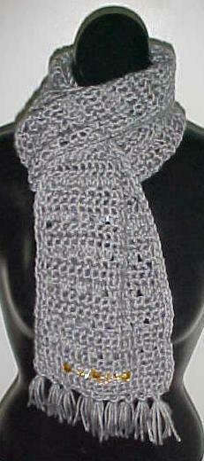 Primary image for Hand Crochet Gray Scarf w/Fringe #104 (56x7) New