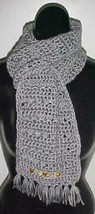 Hand Crochet Gray Scarf w/Fringe #104 (56x7) New - $9.46