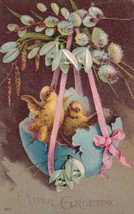  Fantasy Chicks In Egg Shell Willows Easter Greetings 1910 Postcard E05 - £4.71 GBP