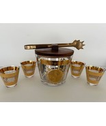 Vtg MCM Vito Bari Gold Decorated Ice Bucket w/4 -4oz Glasses Tongs Grann... - £40.58 GBP