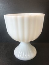 Vintage White Milk Glass Ribbed Table Top Pedestal Vase Bowl Compote Candy Dish - £9.49 GBP