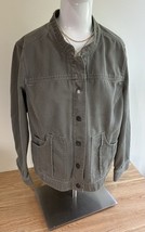 J Jill Green Olive Sage Canvas mandarin  Collar Jacket Women’s Size MP P... - $268.59 MXN
