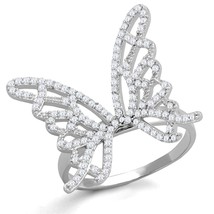 Elegant Micro Pave CZ Hollow Butterfly Shape 925 Sterling Silver Engagement Ring - £98.71 GBP
