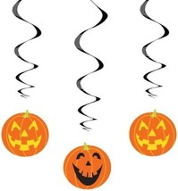 Halloween Jack O&#39;Lantern Pumpkin 26&quot; Hanging Swirl Cutouts 3 Pc - £3.16 GBP