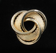 Vintage Large Statement Modernist Interwoven Tri Circle Gold Tone Brooch... - £15.68 GBP