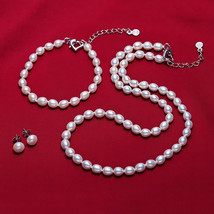 Fine  Jewelry Sets For Women Natural  Necklace Bracelet Earrings  6-7mm Party Fo - £39.35 GBP