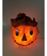Pumpkin Scarecrow Head  Lighted Halloween Jack O Lantern Decor - $24.73