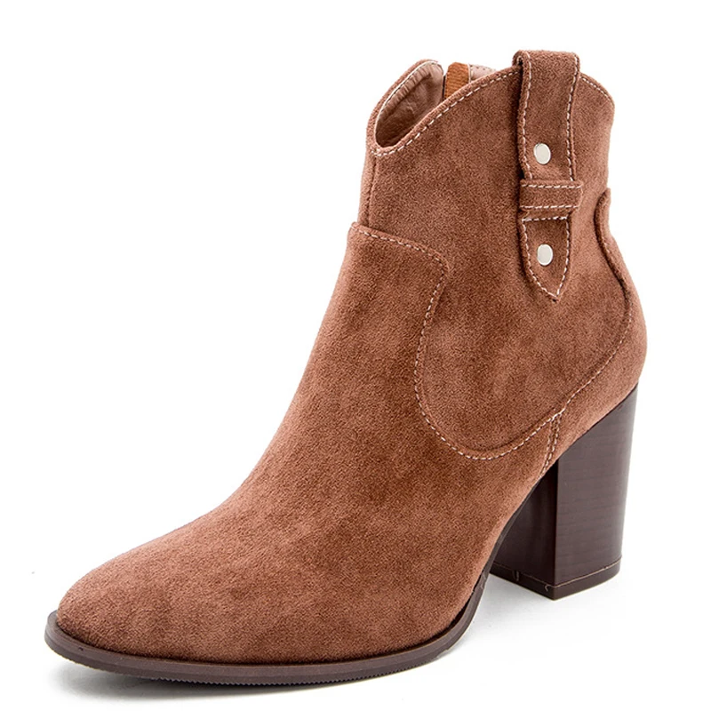 2023 Women Autumn Winter   Ankle Boots Pointed Toe Block Western boy Booties Non - £106.37 GBP