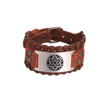 Zodiac Star of David Men&#39;s Wide Leather Wrist Bracelets Magen David Kabbalistic  - £15.87 GBP