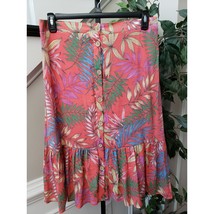 Mlle Gabrielle Women&#39;s Tropical Button Front Ruffle Hem Skirt Size L Ray... - $24.75