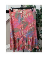 Mlle Gabrielle Women&#39;s Tropical Button Front Ruffle Hem Skirt Size L Ray... - $460.43 MXN