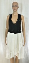 Free People Black Crocheted Lace Bodice Flowing White Gauze Dress Wms Large New - £46.85 GBP