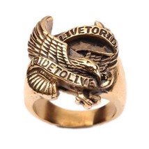 Live To Ride Bronze Gold Biker Stainless Steel Ring Size 8 9 10 11 12 13 - £103.90 GBP