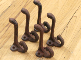 5 RUSTIC COAT HOOKS CAST IRON ACORN 3 1/4&quot; LONG HOOK HAT WALL SCHOOL TOWEL - $17.99