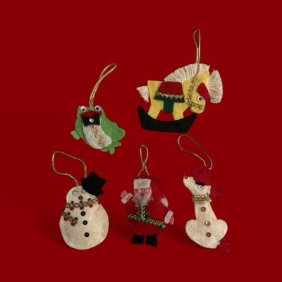 Vintage Handmade Sequin/Felt Santa Snowman Frog Christmas Ornaments Lot Of 5 Item image 9