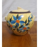 McCoy Cookie Jar Yellow Round With Hand Painted Blue Flowers C. 1939 Vin... - $31.94