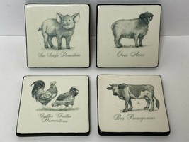 French Farm Animal Porcelain Finish Coasters, Set of 4, Cow Pig Sheep Rooster - £14.90 GBP