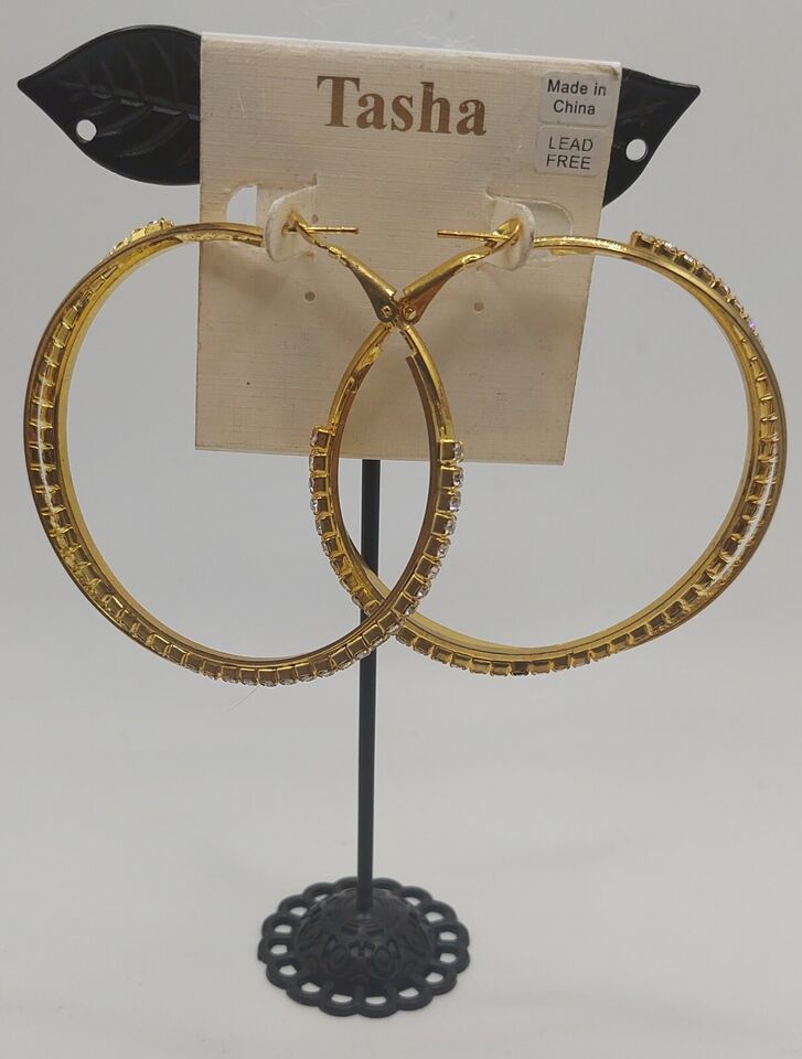 Primary image for JEWELRY Tasha Goldtone Double Hoop Earrings With Rhinestones Costume