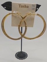 JEWELRY Tasha Goldtone Double Hoop Earrings With Rhinestones Costume - £5.44 GBP
