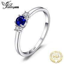 Created Blue Sapphire 925 Sterling Silver 3 Stones Promise Ring for Women Fashio - £15.88 GBP