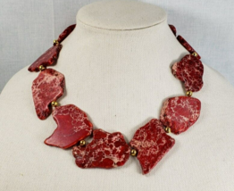 Red Jasper Natural Stone Slav Statement Sterling Silver Necklace NWOT - £61.90 GBP