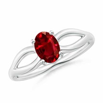 ANGARA 7x5mm Natural Ruby Solitaire Split Shank Ring in Silver for Women, Girls - £337.51 GBP+