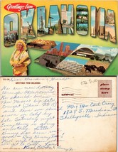 Oklahoma Greetings Card Head Dress Buffalo Artillery Posted 1963 VTG Postcard - £7.37 GBP