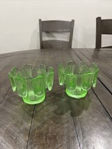 Viking Glass Spring Green Finnish Crown Candle Holder 3” Set Of 2 - $54.44