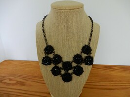 Fun black rhinestone multi faceted waterfall bib necklace goth cosplay - $15.00