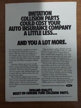 Ford 1987 Vintage Print Ad Parts And Service Division Genuine Collision ... - $8.90