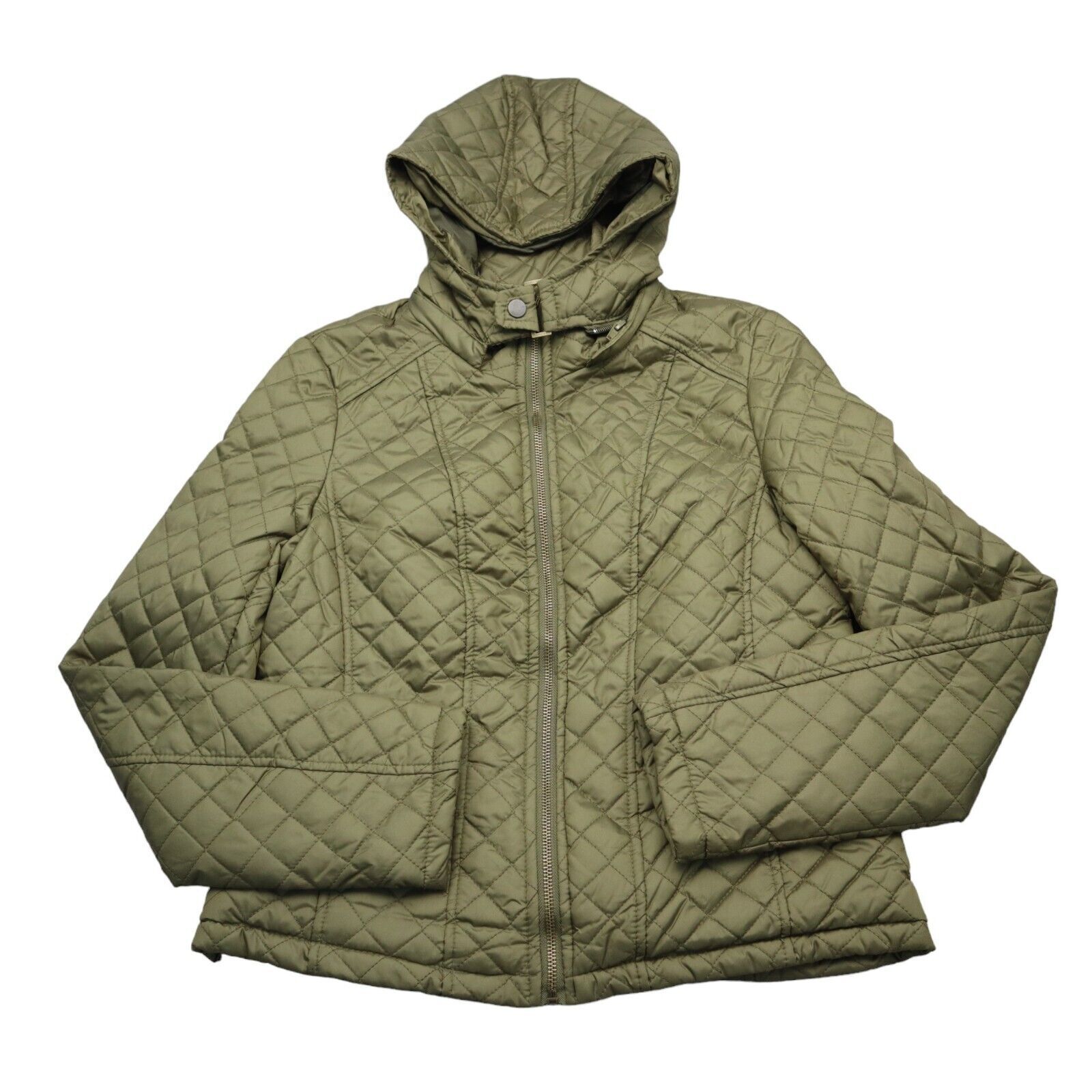 Ambiance Jacket Womens S Army Green Long Sleeve Gingham Pocket Full Zip - $28.59