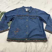 Venezia Womens Vintage Denim Shirt Jacket Size L Ribbon Embroidered 90s ... - $34.64