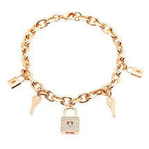 Trendy Goth Lock Key Pendant Bracelets For Women Silvery/Gold/Rose Gold Color St - £12.15 GBP