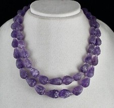 Antique Natural Amethyst Beads Carved Pear 2 L 688 Cts Gemstone Finest Necklace - £390.77 GBP