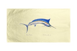Betsy Drake Blue Marlin on Yellow Beach Towel - £48.08 GBP