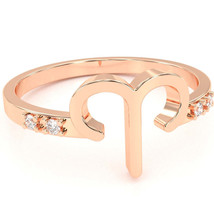 Aries Zodiac Sign Diamond Ring In Solid 14k Rose Gold - £196.91 GBP