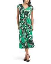 NEW ANNE KLEIN GREEN SATIN FIT AND   FLARE  MIDI BELTED DRESS SIZE 14 $139 - $79.99