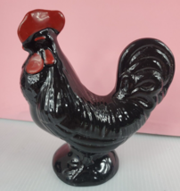 Vintage Black Rooster Planter/Vase High Glaze Ceramic, Hand Painted 6&quot; × 6&quot; × 4&quot; - £21.54 GBP