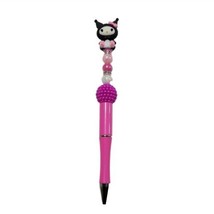 Kuromi Sanrio Custom Beaded Ballpoint Twist Pen With Focal Bead Pink Black - £9.43 GBP