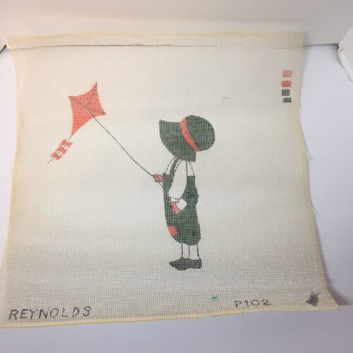 Boy Flying Kite Needlepoint Canvas 18" x 18" Reynolds 10 Mesh - $29.68