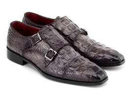 Paul Parkman Mens Shoes Gray Grey Crocodile Textured Leather Handmade 04... - $429.99