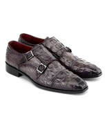 Paul Parkman Mens Shoes Gray Grey Crocodile Textured Leather Handmade 04... - $603.44 CAD