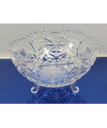 VTG Antique Crystal Cut Glass Serving Candy Bowl Dish Rose Etched Scallo... - £18.05 GBP