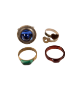 4 Ladies Costume Jewelry Rings Blue Stone Green Stone Shell and Hearts - $9.99