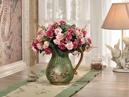 Olive Green Love Birds Ceramic Decor Set – Hand-Painted Vase and Canister - $172.21