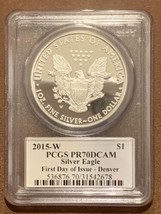 2015 W- American Silver Eagle- PCGS- PR70 DCAM- FDOI- Denver- John Mercanti - £175.91 GBP