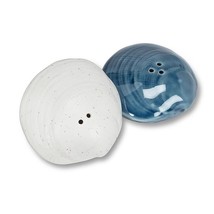 Seashell Salt and Pepper Shakers Porcelain Urchin 2.5&quot; Long Nautical Blue White - £15.81 GBP