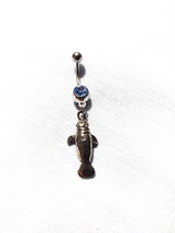 TOP SIDE VIEW SEA COW MANATEE MAMMAL CHARM ON 14g BLUE CZ BELLY BUTTON RING - $6.99