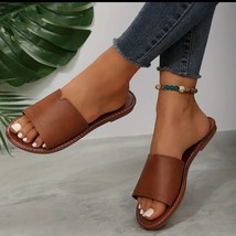 Flat Sandals Slip On Non-Slip Minimalist Casual Shoes, Leather Color Size 7.5 - £19.67 GBP