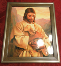 Framed Jesus Holding A Lamb In A Silver Gray Frame 9.5X12 - £28.48 GBP